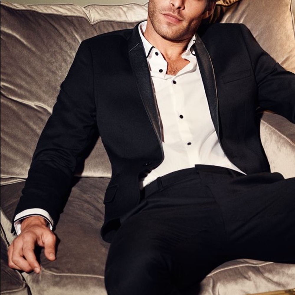 H&M Mens Blazer Sport Coat Leather Lapel Slim Fit